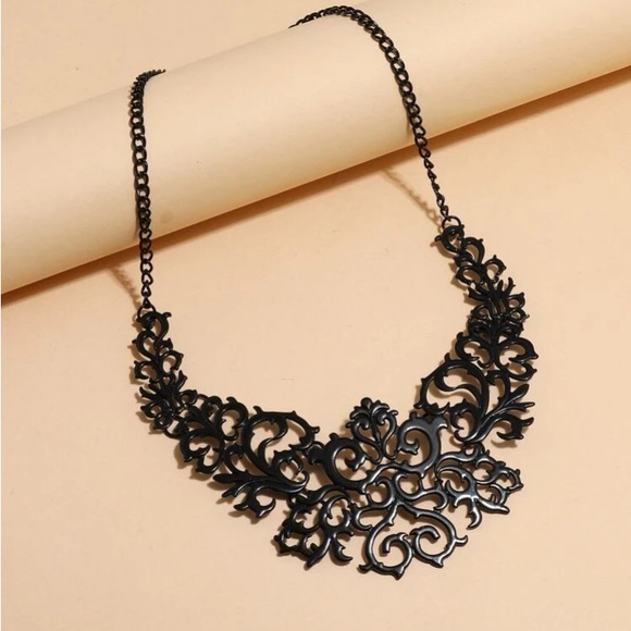 Gothic Glam GoddessWear Filigree & Scroll Gunmetal Black Statement Neckl… - Picture 13 of 13